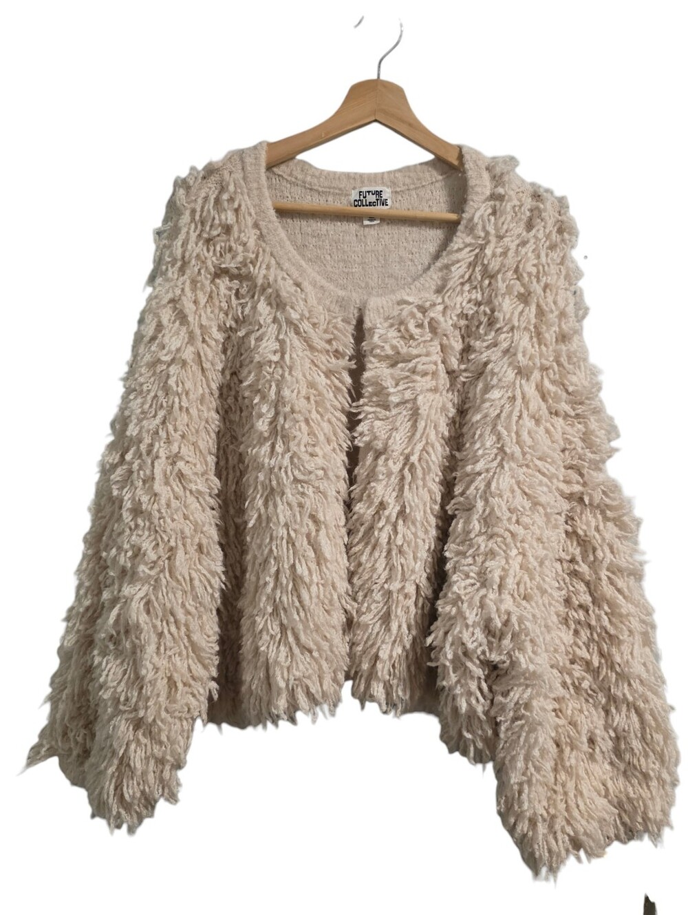 Future Collective EUC Shaggy Texture Knit Open Front Cropped Cream Cardigan 1X